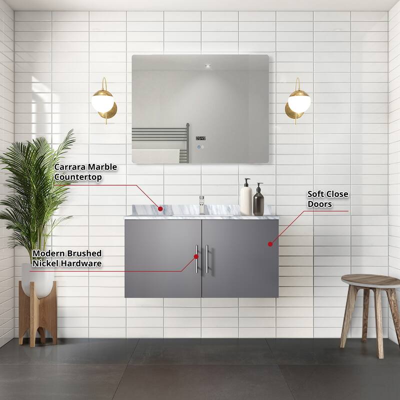 Geneva Bath Vanity with Carrara Marble Top, Sink & Mirror