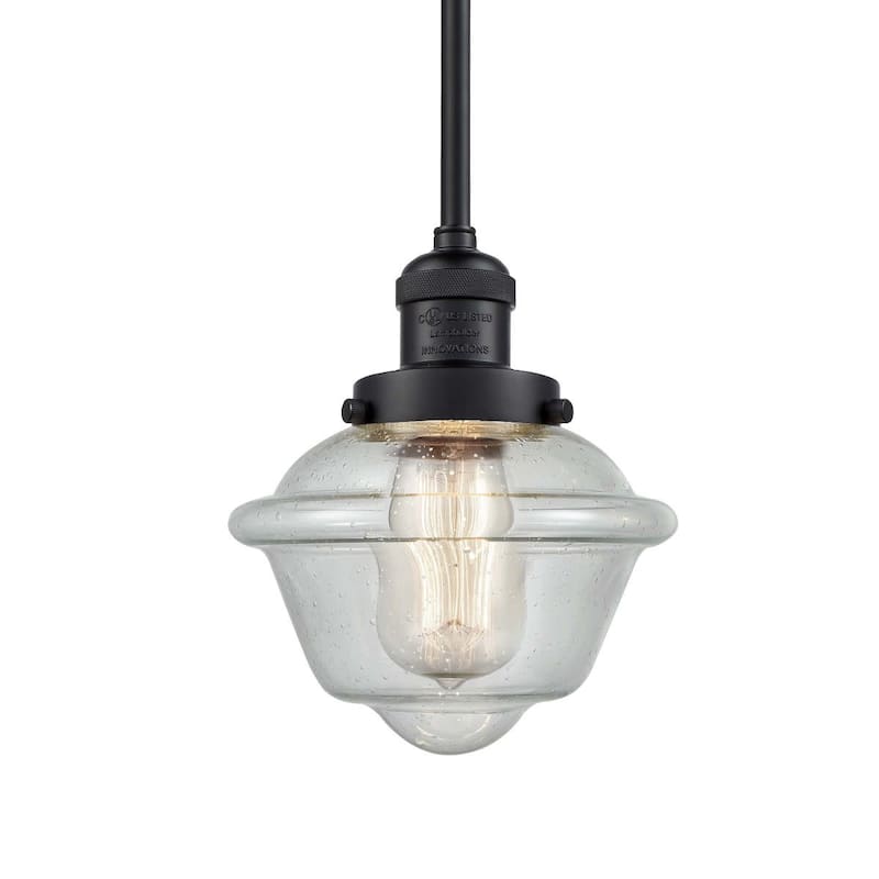 Innovations Lighting Small Oxford Single Light 8" Wide Mini Pendant - Matte Black / Seedy