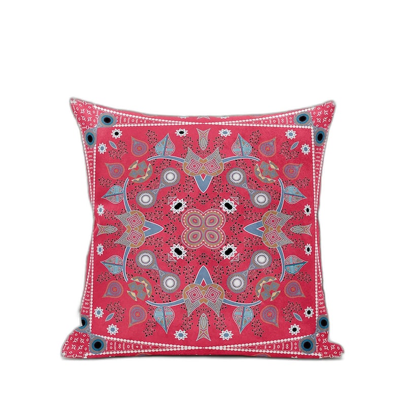 HomeRoots 20" x 20" Red Blown Seam Paisley Indoor Outdoor Throw Pillow - 20.00' X '5.00' X '20.00