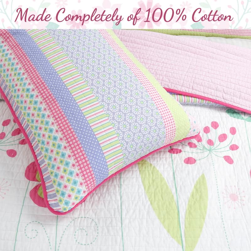 Cozy Line Pink Blossom Cotton Reversible Quilt Bedding Set