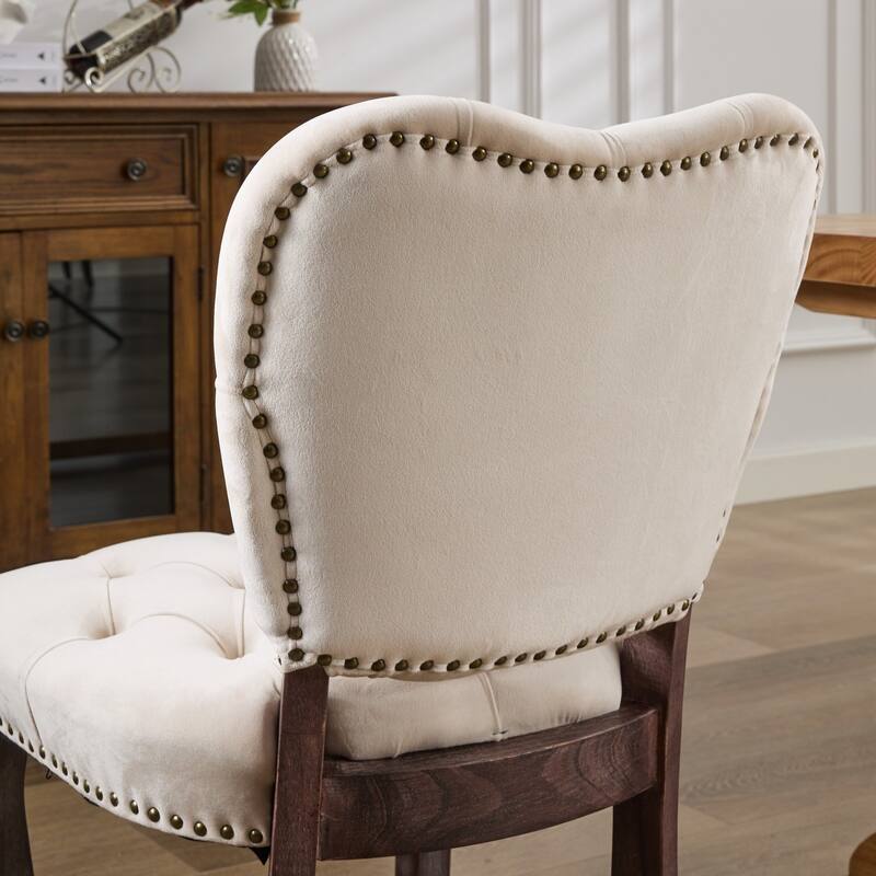 Velvet Dining Chairs Set of 2, Tufted Upholstered Kitchen Chair, Armless Lounge Side Chairs with Solid Wood Legs