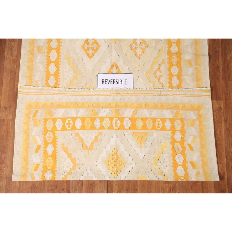 Geometric Kilim Shiraz Persian Vintage Rug Hand-Woven Wool Carpet - 4'6" x 8'9"