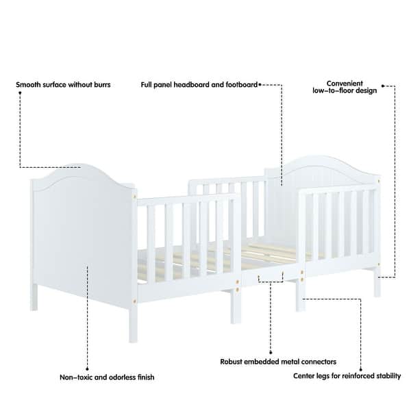 dimension image slide 1 of 4, Gymax 2-in-1 Convertible Toddler Bed Kids Wooden Bedroom Furniture w/