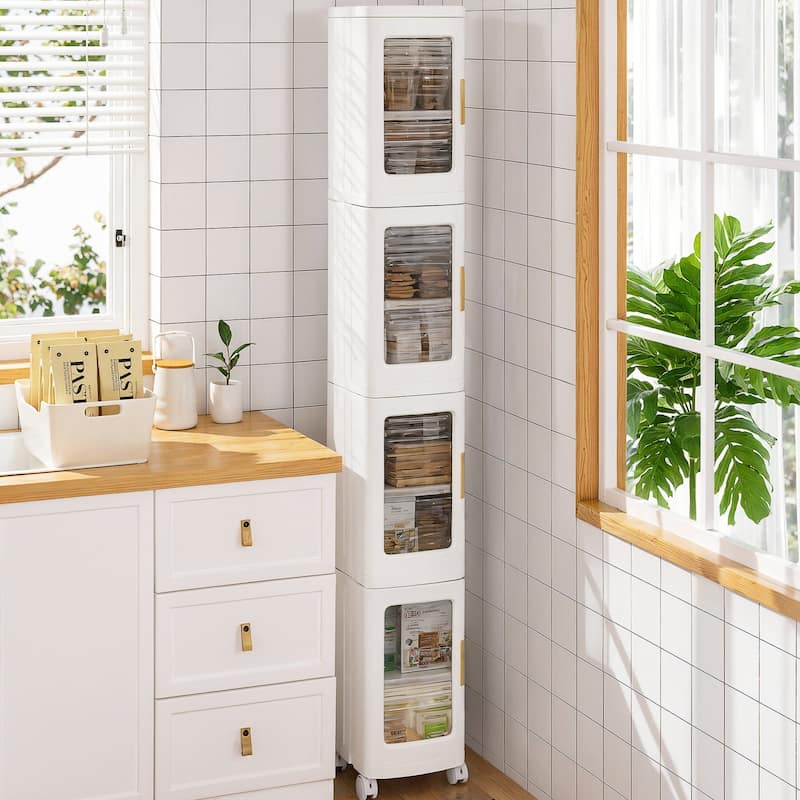 Javlergo 65" Narrow Tall Storage Bin, 4 Tier Foldable Kitchen Storage Cabinet Organizer,Freestanding Kitchen Pantry