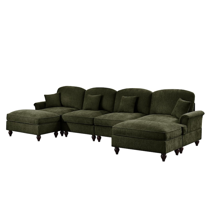 GDFStudio - Classic U-Shaped Chenille 4-Seater 137.8" Sectional Sofa with Ottomans