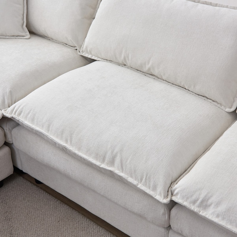 105" Modern L-Shaped Chenille Fabric 3 Seater Sectional Sofa with Ottoman