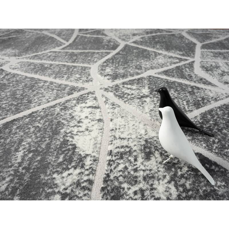 Riley Collection Grey/Light Grey Abstract Design Contemporary Area Rug