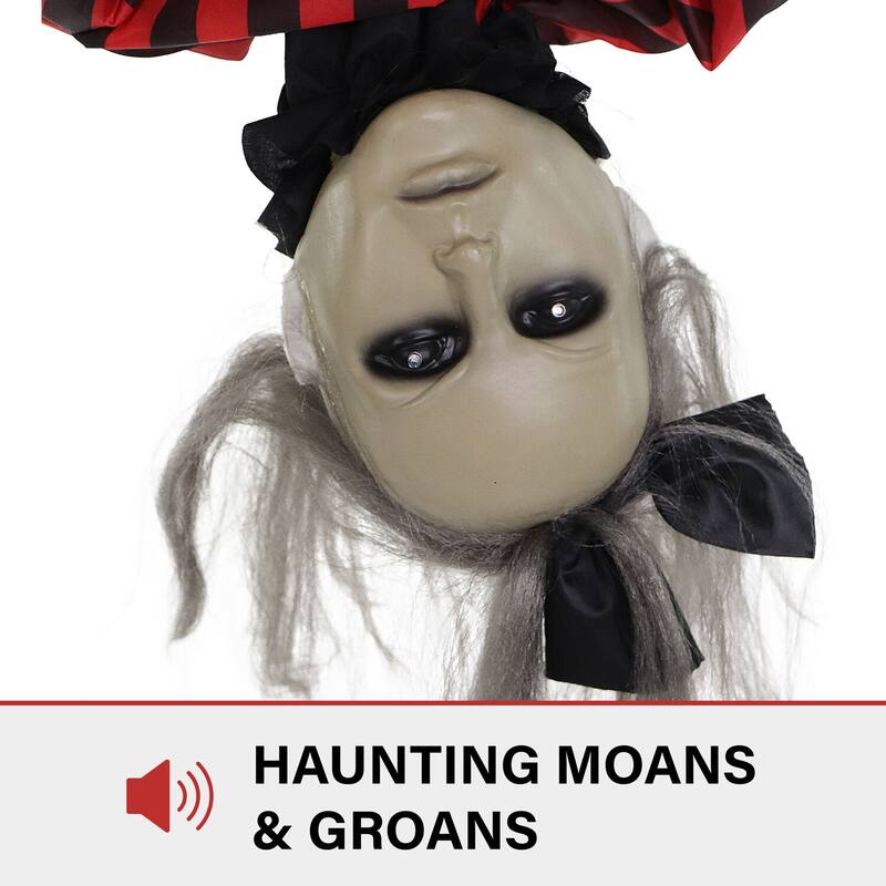 Haunted Hill Farm Drucilla the Animatronic Upside-Down Zombie Woman, Sound, and Light-Up Eyes for Halloween Decoration