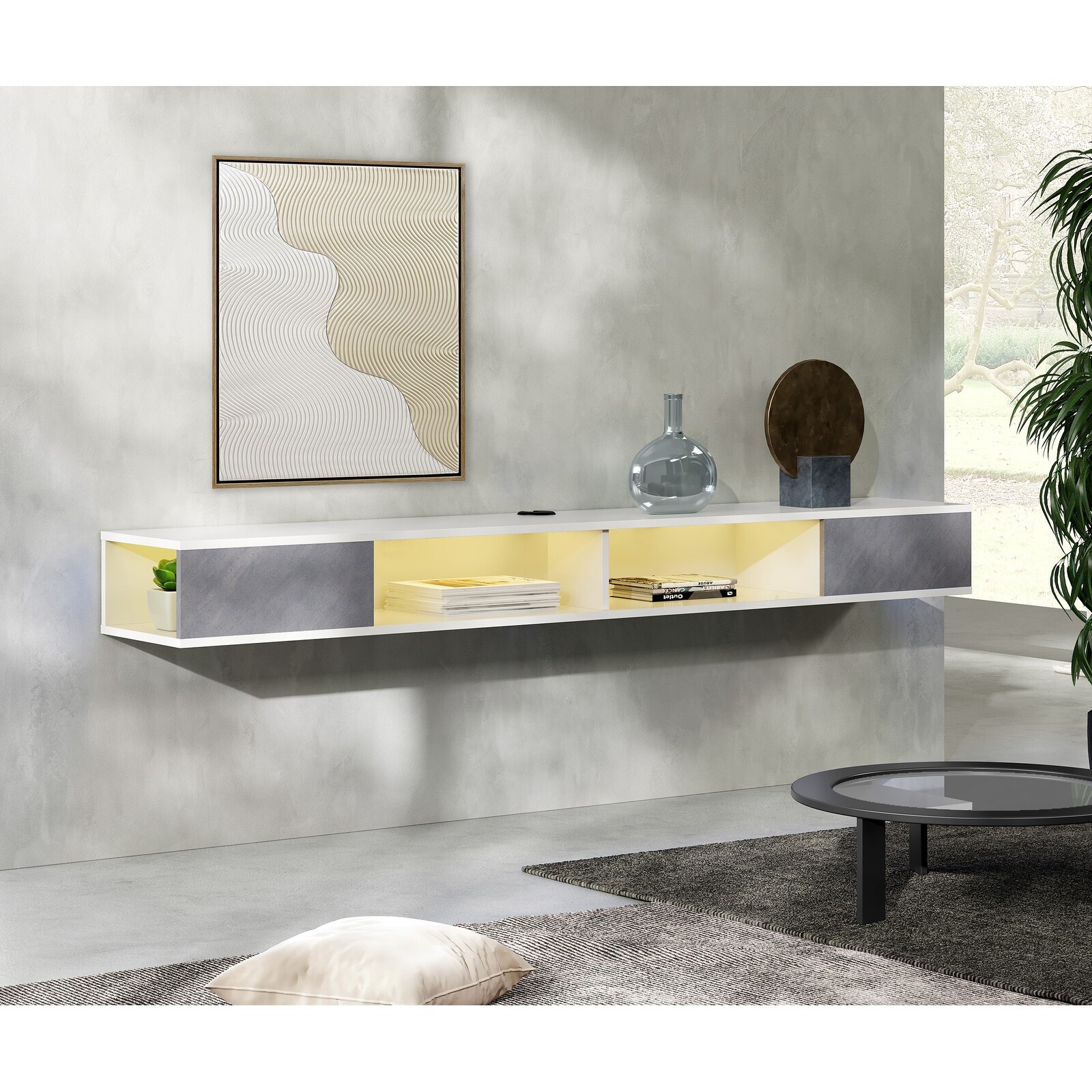 White floating tv stand 75 inch discount
