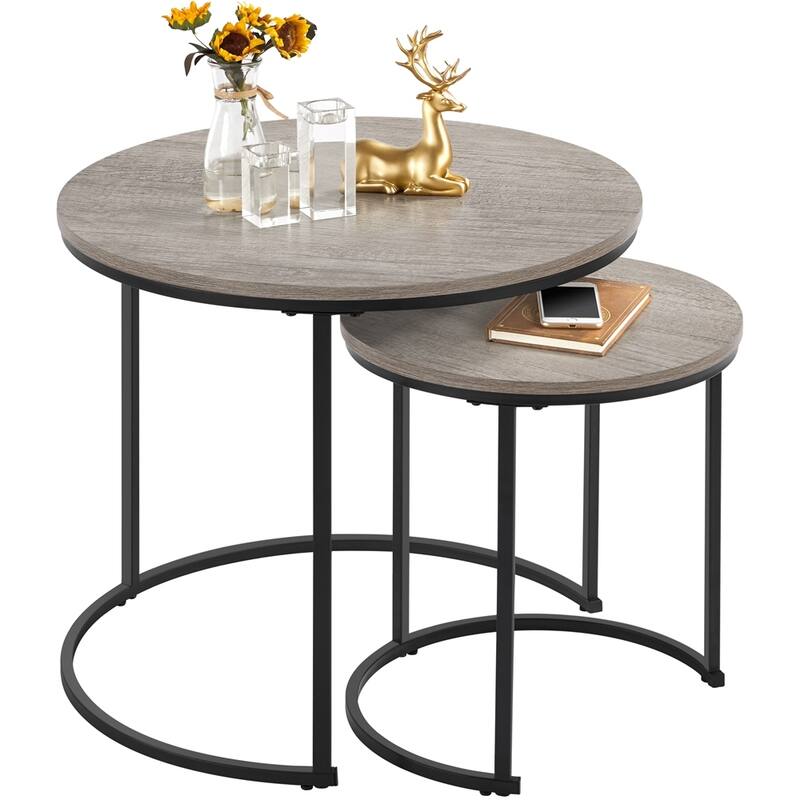 Yaheetech Rustic Nesting End Table with Round Wooden Tabletop Set