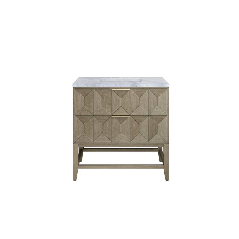 James Martin Vanities D100-V36-3CAR Emmeline 36" Free Standing Single - Pebble Oak / Carrara Marble - Oak Finish