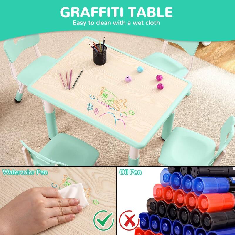 Kids Table and 4 Chair Set - Height Adjustable