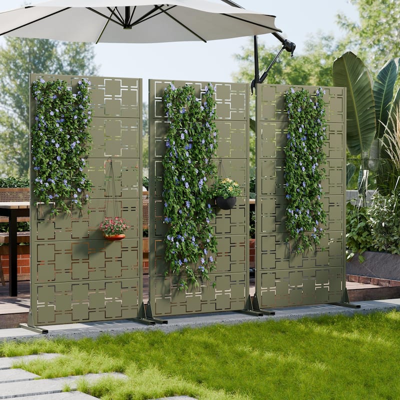 Modern Metal Privacy Screen Outdoor Decorative Partition with Stable Base Hanging Plant-Friendly Panel - 60"H x 30"W