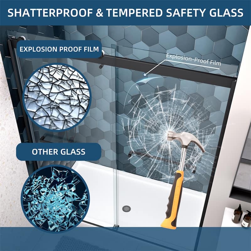 Bathroom Shower Sliding Door with 5/16" Tempered Glass