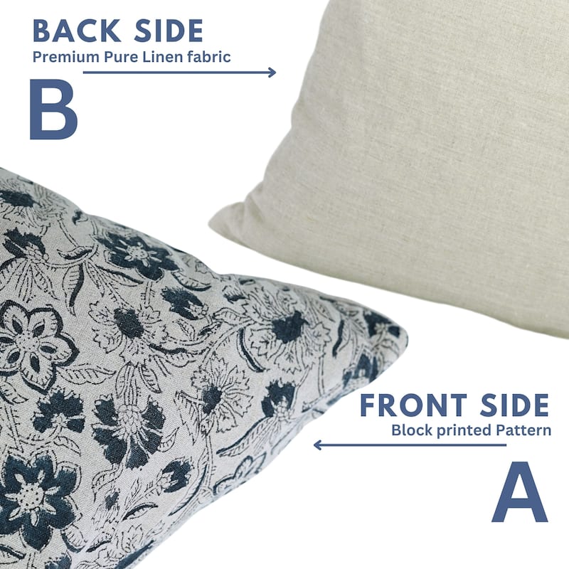 Linen Farmhouse Block print pillow Cover Jarul
