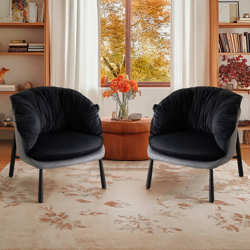Modern Velvet Accent Chair with Wooden Frame and Black Metal Legs for Living Room or Lounge Seating - 27.4"L x 27"W x 29.1"H