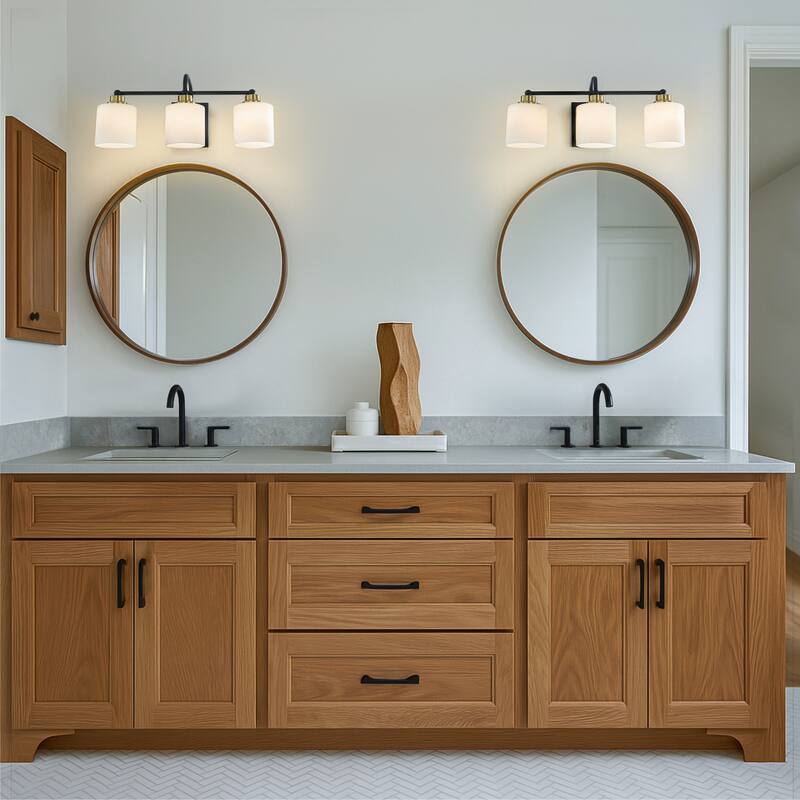 1/3-Light Modern Elegant Brass And Black Bathrooom Vanity Light With Milk White Glass Shades