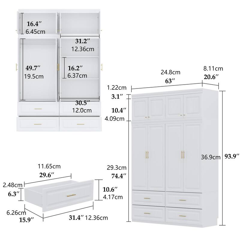 Armoires Wardrobes Shelves Door Bedroom Storage Closet(93.9"/74.2"H)