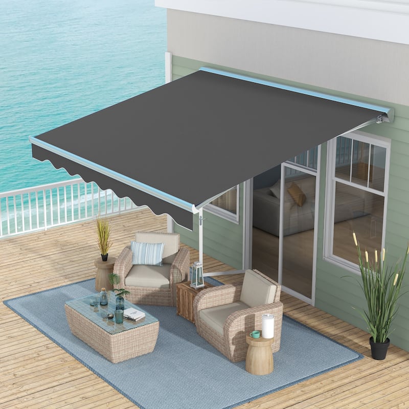 13' x 10' Electric Awning with LED Lights, Retractable Awning, UV40+ Sun Shade Shelter with Remote Controller and Crank Handle