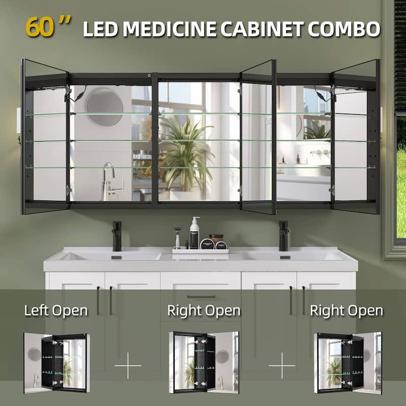 60'' W 30'' H Recessed Frameless Medicine Cabinet Mirror 9 Adjustable