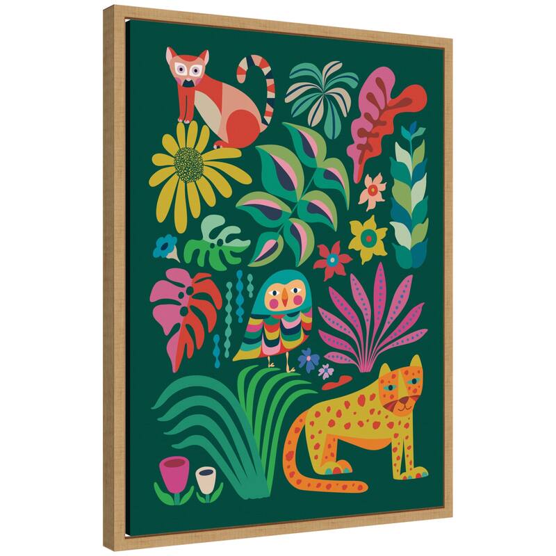 Kate and Laurel Jungle Animals by Rachel Lee Framed Canvas Wall Art Print - 18 x 24 - Brown