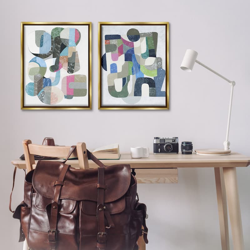 Stupell Retro Pastel Geometrics Framed Floater Canvas Wall Art Design By Coco Good (Set of 2)