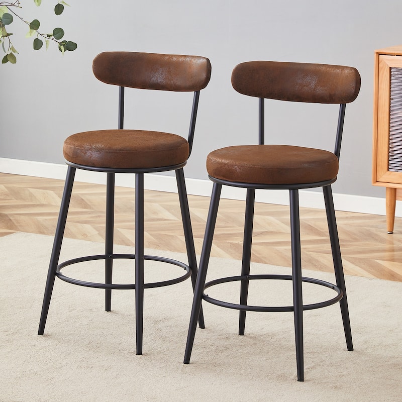 Counter Height Bar Stools Set of 2, Fabric Upholstered Bar Stools with Open Back, Kitchen Island Chairs with Footstool
