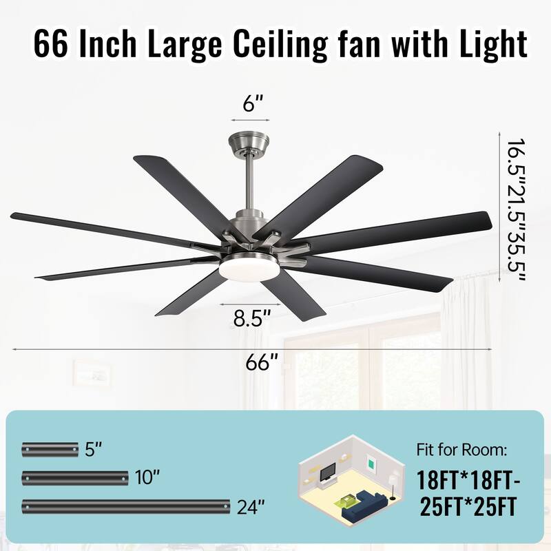 Sofucor 66/72"Smart Ceiling Fans with Lights,Indoor/Outdoor with Light and Remote,Compatible with Alexa/Google/App