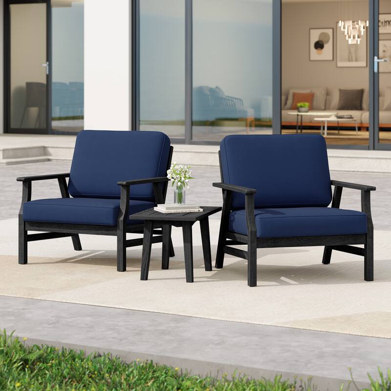 3 Piece Wood Patio Armchair Outdoor Bistro Set with Side Table