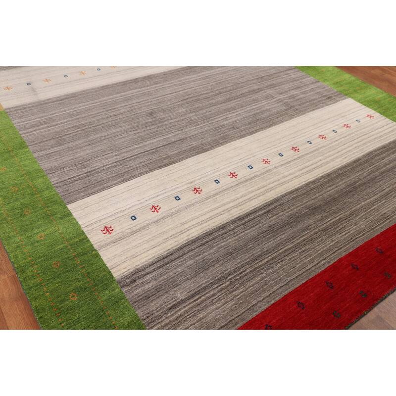 Striped Gabbeh Indian Area Rug Handmade Multi-Color Wool Carpet - 8'1"x 9'7"