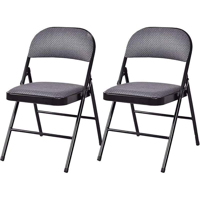 Set of 2 Folding Chairs Fabric Upholstered Padded Seat Metal Frame - Black