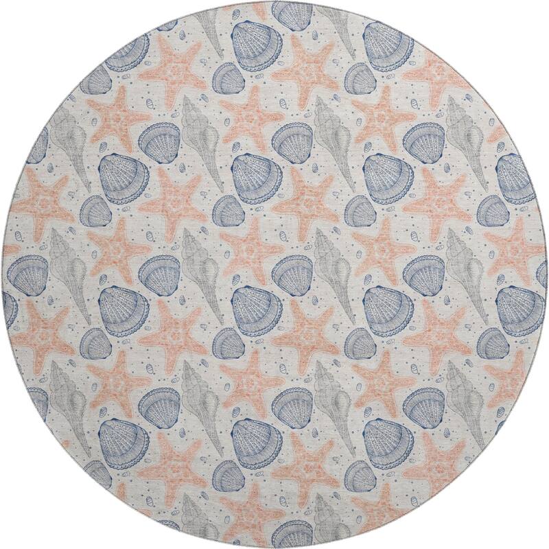 Premium Washable Super Soft Starfish Seashells Coastal Mayfield Rug