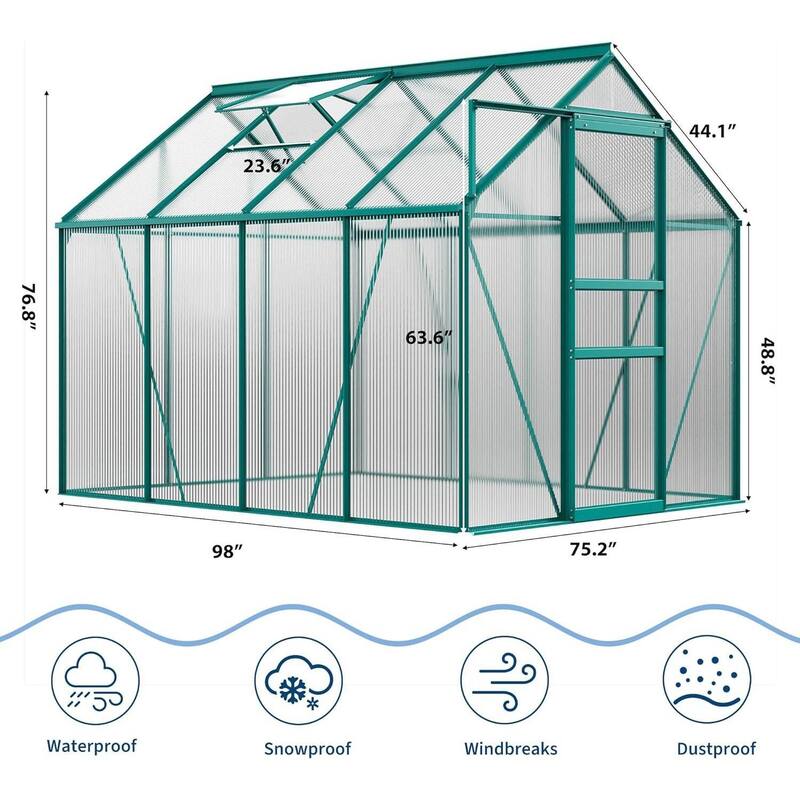 6 x 8 FT Winter Polycarbonate Greenhouse for Outdoors Gardening, Green