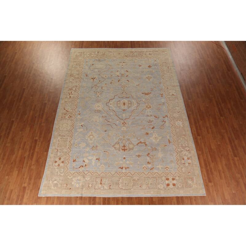 Vegetable Dye Oushak Turkish Large Rug Hand-Knotted Floral Wool Carpet - 9'11"x 14'0"