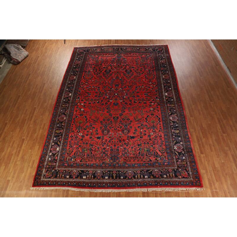 Hand Knotted Oriental 100% Wool Carpet Traditional All-Over Red Bibikabad Area Rug - 16' 7'' X 11' 7''