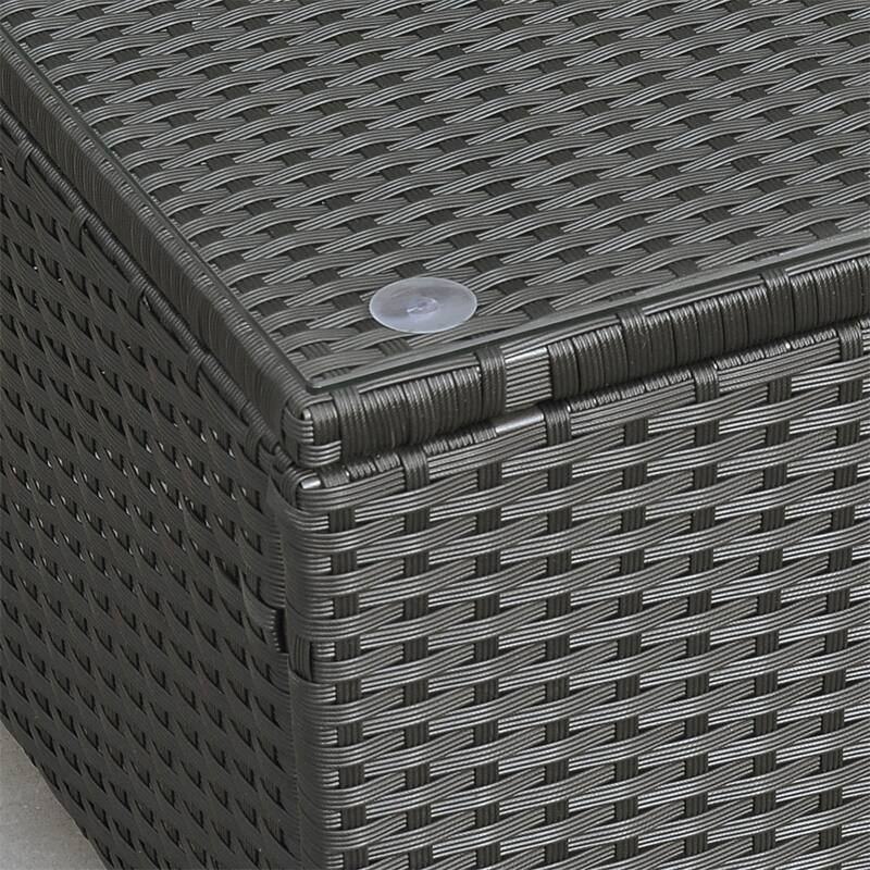 Black Steel PE Rattan Outdoor Coffee Table with Tempered Glass Top - 33.5" L x 19.75" W x 15.25" H