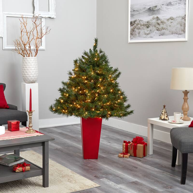4.5' Artificial Christmas Tree with 250 Lights in Red Tower Planter