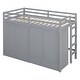 preview thumbnail 7 of 18, Gray Twin Size Solid Wood Loft Bed with Drawer and Wardrobes