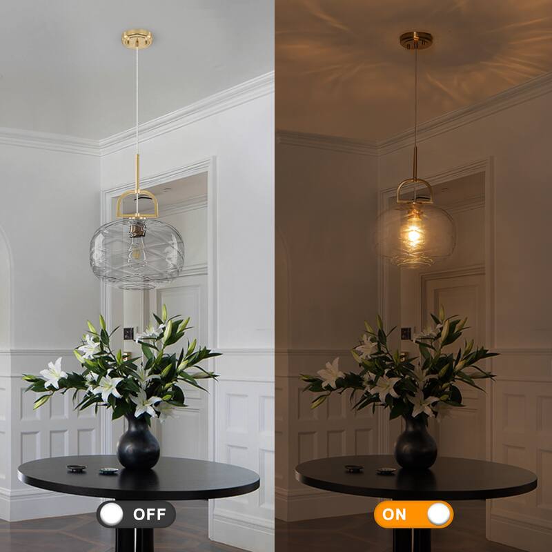 Modern Gold Geometric Glass Pendant Light Fixture with Adjustable Cord - Dia.11.81-in