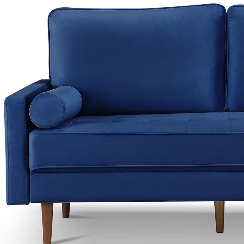 HomeRoots 69" Blue Velvet Sofa And Toss Pillows With Dark Brown Legs - 69