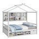 preview thumbnail 30 of 34, Elegant Full House Bed Kids Bed with Roof Frame,Bedside Storage Shelves,Ladder and Guardrail
