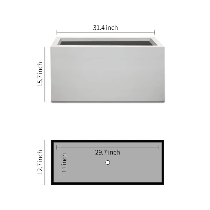 Kante Rectangular Pure White Concrete Metal Indoor Outdoor Planter Pot, w/ Drainage Hole for Patio, Home and Garden
