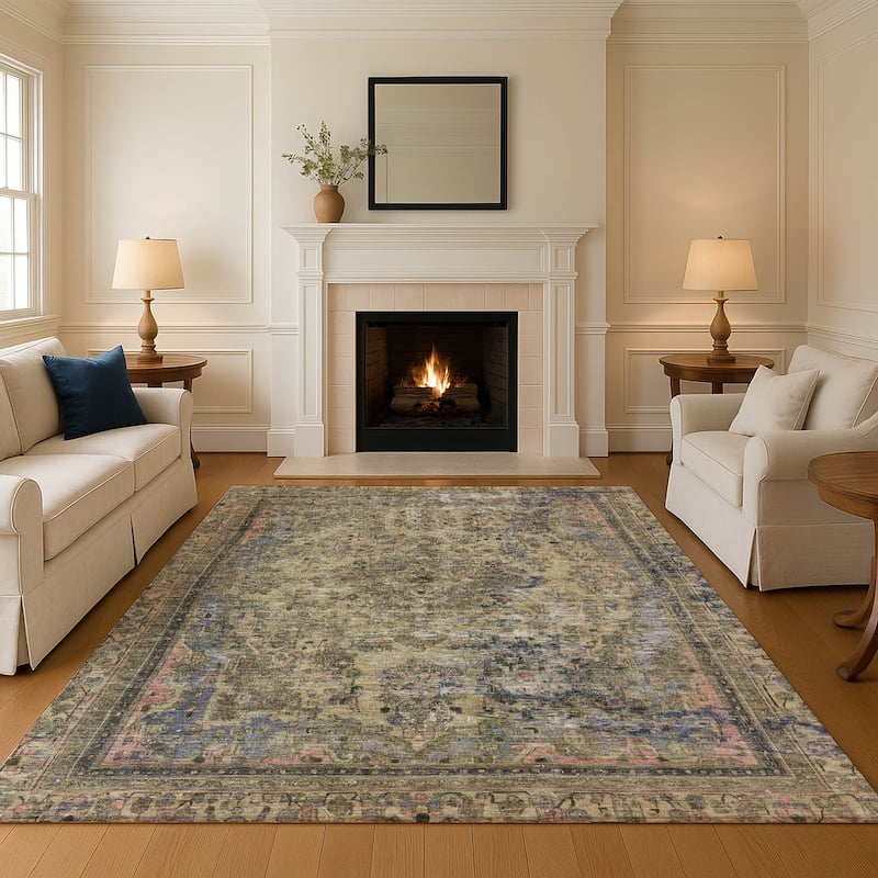 Premium Washable Super Soft Vintage Traditional Mayfield Rug - Aloe - 8' x 10'