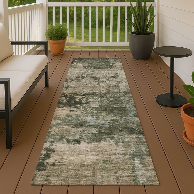 Machine Washable Indoor/ Outdoor Modern Jenna Chantille Rug - Olive - 2'3" x 7'6"