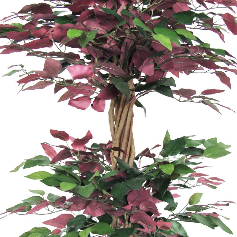 6ft Deluxe Green Red Artificial Ficus Tree Plant in Black Pot - Green Red