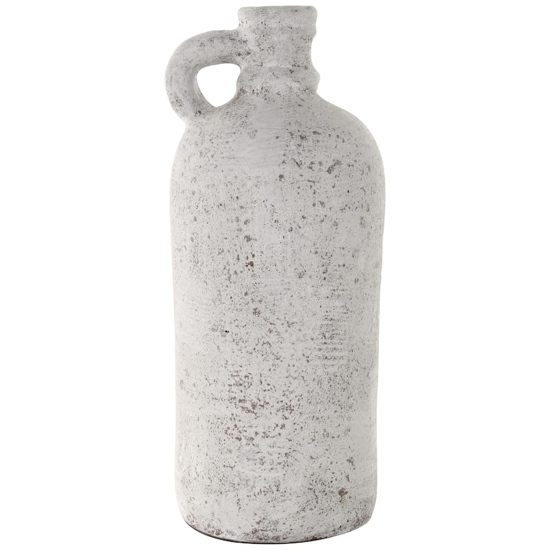 Ceramic Antique Style Textured Vase - Cream - Roche River Decor - 7"W x 7"L x 17"H