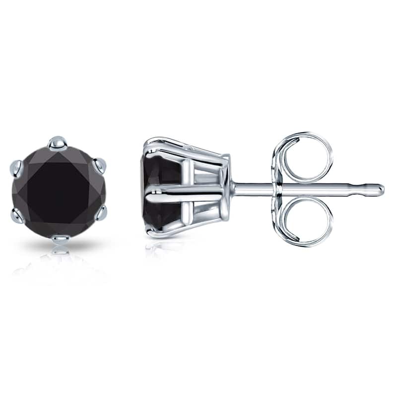 Auriya 14k Gold 1ctw Black Diamond Stud Earrings 6-Prong - White