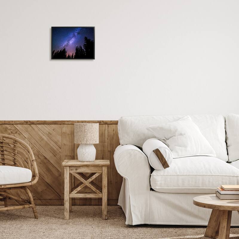 Stupell Deep Blue & Purple Galaxy Sky Stars Woodlands Border Framed Wall Art