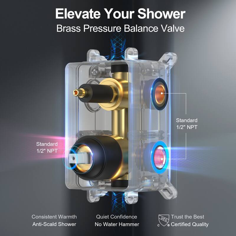 GRANDJOY 10" Dual Shower System with 2-Handle Waterfall Bathroom Sink Faucet Combo Set
