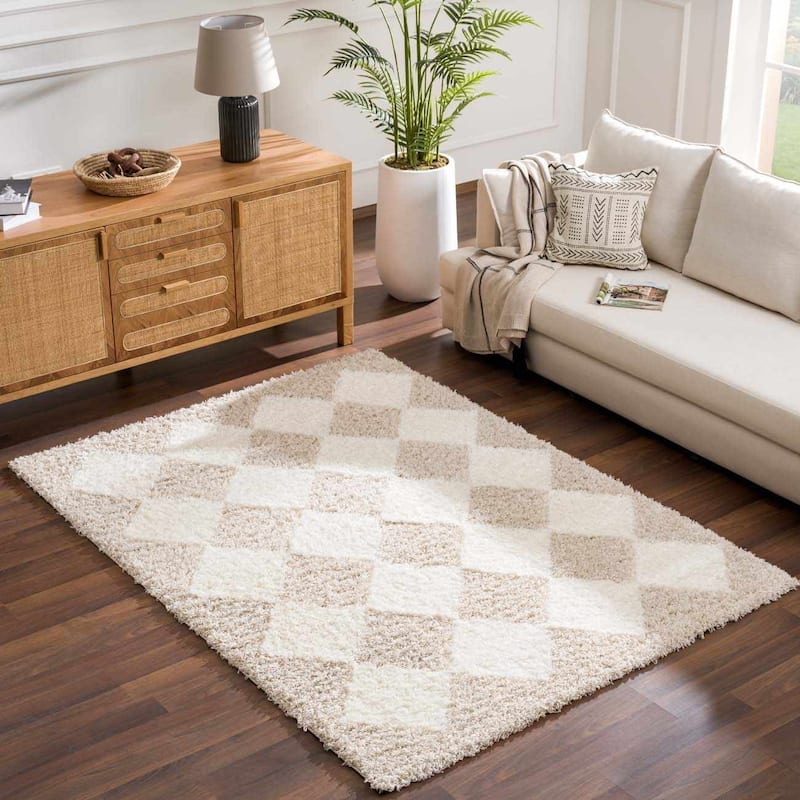 Hauteloom Zahur Living Room, Bedroom Area Rug - High Pile - Beige - 5'3" x 7'3" - 6'7" x 9'6" - Beige / Zahur
